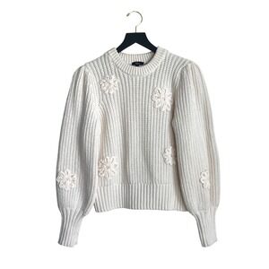 Rails Romy Ivory Crochet Daisies Cotton Blend Knit Sweater Ivory White Small